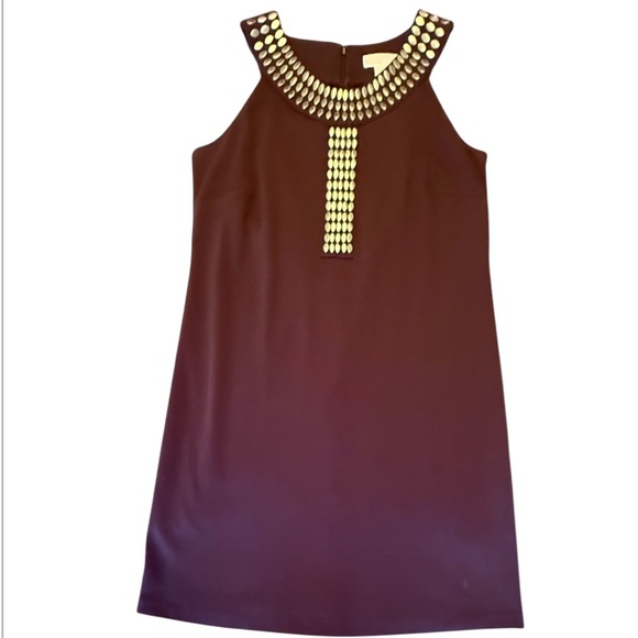 Michael Kors Brown/Gold Sleeveless Shift Midi Dress Size 10/Medium $175